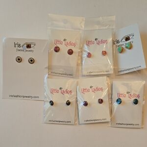 NWT 7 Pairs Stud Earrings Smiley Face Hearts Zebra Print